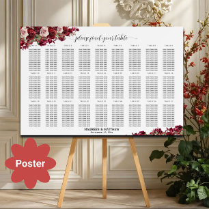 Burgundy Floral 27 Tables Wedding Seating  Poster