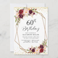 burgundy floral 60th birthday party invitation