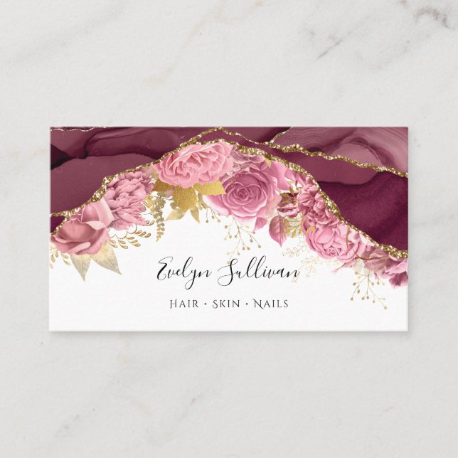 burgundy floral agate business card (Front)