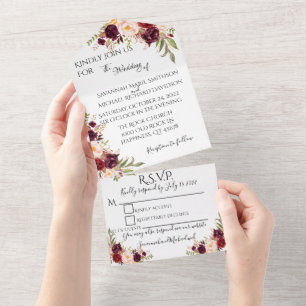 Burgundy Floral All in One Wedding Invite