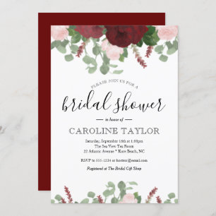 Burgundy Floral and Blush Pink Bridal Shower Invitation