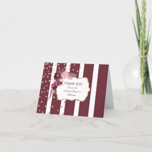 Burgundy Floral and Gold Confetti Dots Thank You