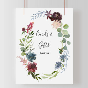 Burgundy Floral and Greenery Cards and Gifts Sign