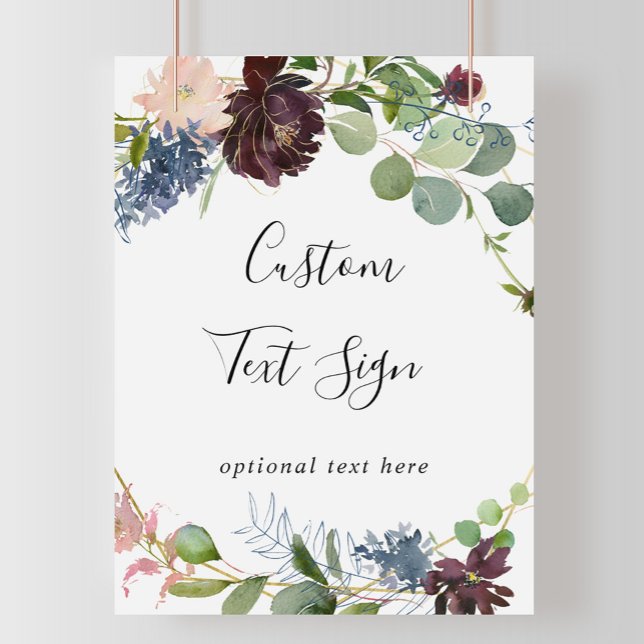 Burgundy Floral and Greenery Custom Text Sign (Creator Uploaded)