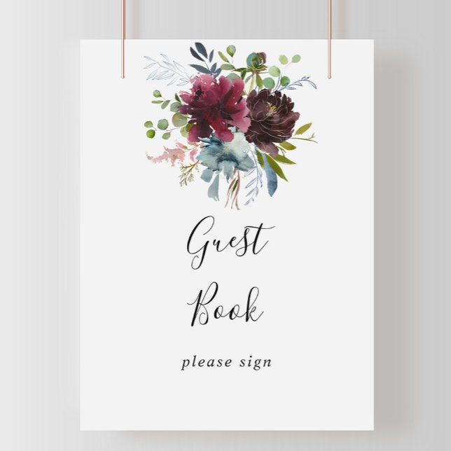 Burgundy Floral and Greenery Guest Book Sign (Creator Uploaded)
