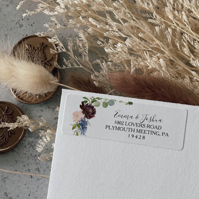 Burgundy Floral and Greenery Return Address Label (Creator Uploaded)