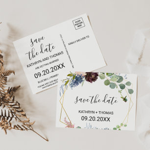 Burgundy Floral and Greenery Save the Date Card