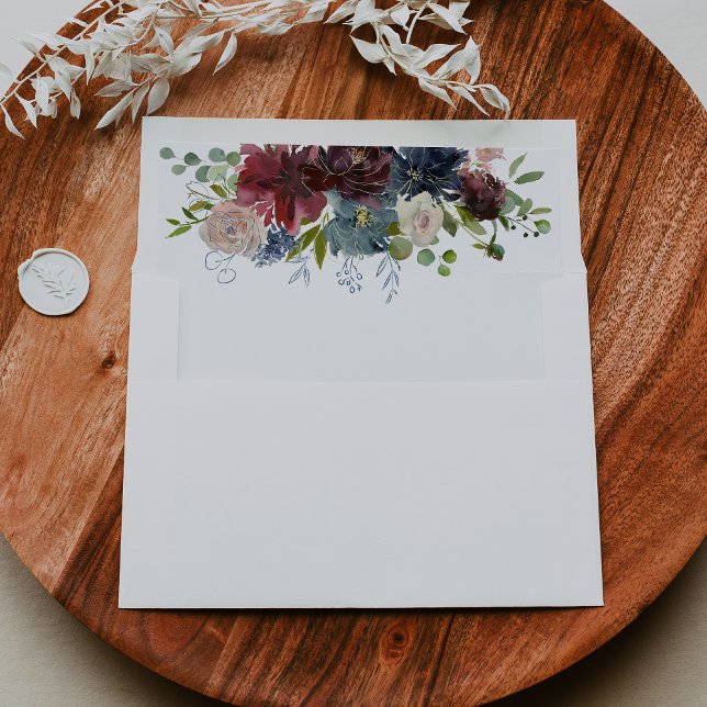 Burgundy Floral and Greenery Self-Addressed RSVP Envelope (Creator Uploaded)