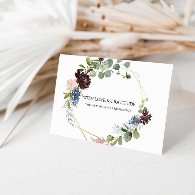 Burgundy Floral and Greenery Thank You Card (Creator Uploaded)