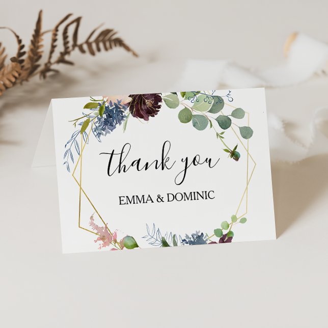 Burgundy Floral and Greenery Thank You Card (Creator Uploaded)