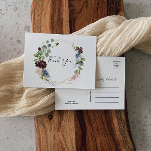 Burgundy Floral and Greenery Thank You Postcard