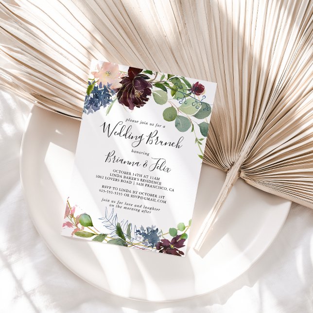 Burgundy Floral and Greenery Wedding Brunch Invitation (Creator Uploaded)