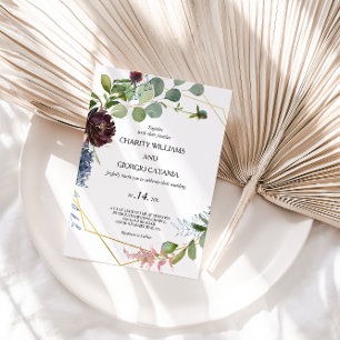 Burgundy Floral and Greenery Wedding Invitation