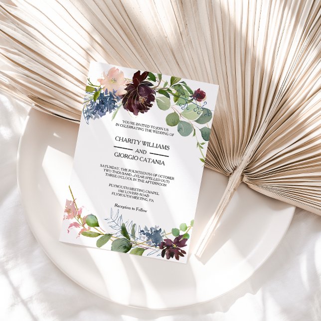 Burgundy Floral and Greenery wedding Invitation (Creator Uploaded)
