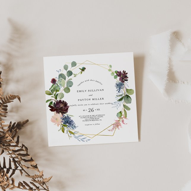 Burgundy Floral and Greenery Wedding Invitation (Creator Uploaded)