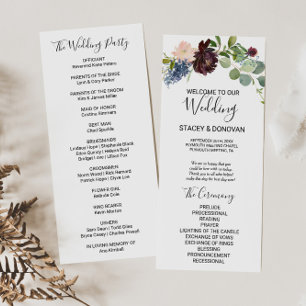 Burgundy Floral and Greenery Wedding Program Programme