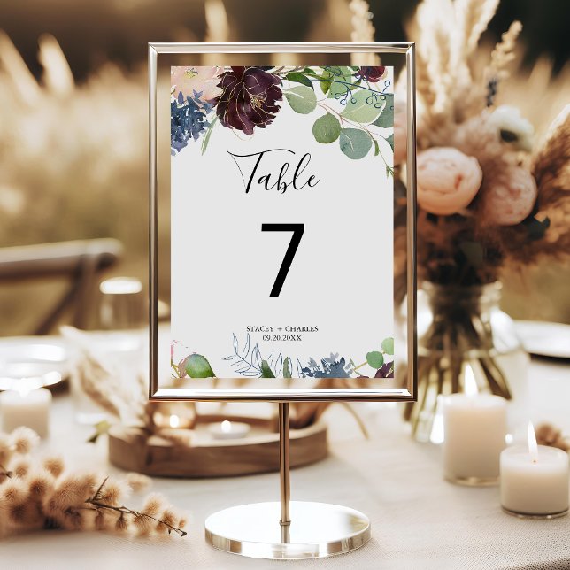 Burgundy Floral and Greenery Wedding Table Number (Creator Uploaded)