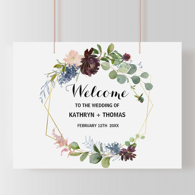 Burgundy Floral and Greenery Welcome Wedding Poster (Creator Uploaded)