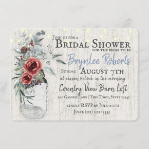 Burgundy Floral and Jar Rustic Bridal Shower Invitation