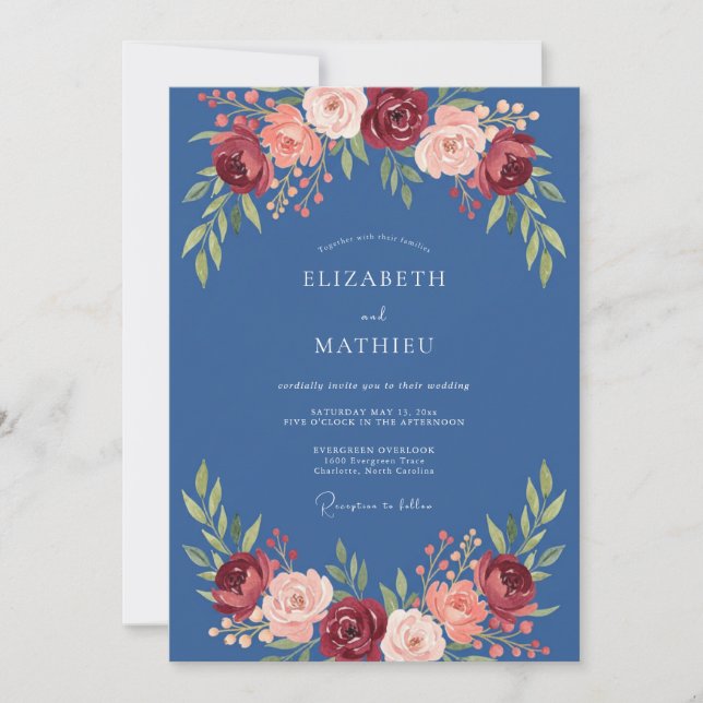 Burgundy Floral Arch Wedding Invitation (Front)
