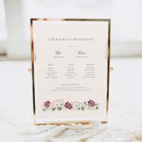 Burgundy Floral Art Nouveau Bar Menu Sign