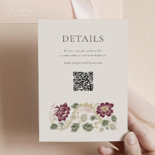 Burgundy Floral Art Nouveau Details Card with QR