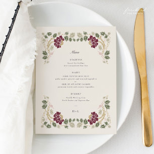 Burgundy Floral Art Nouveau Wedding Menu