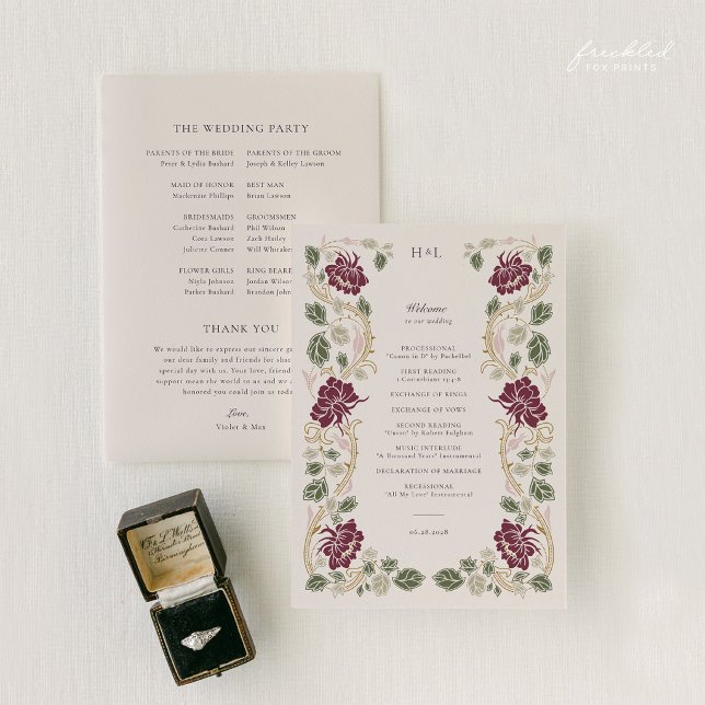 Burgundy Floral Art Nouveau Wedding Programme (Burgundy Floral Art Nouveau Wedding Program)