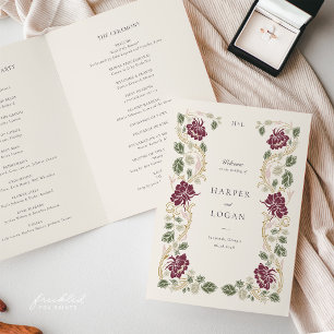 Burgundy Floral Art Nouveau Wedding Programme