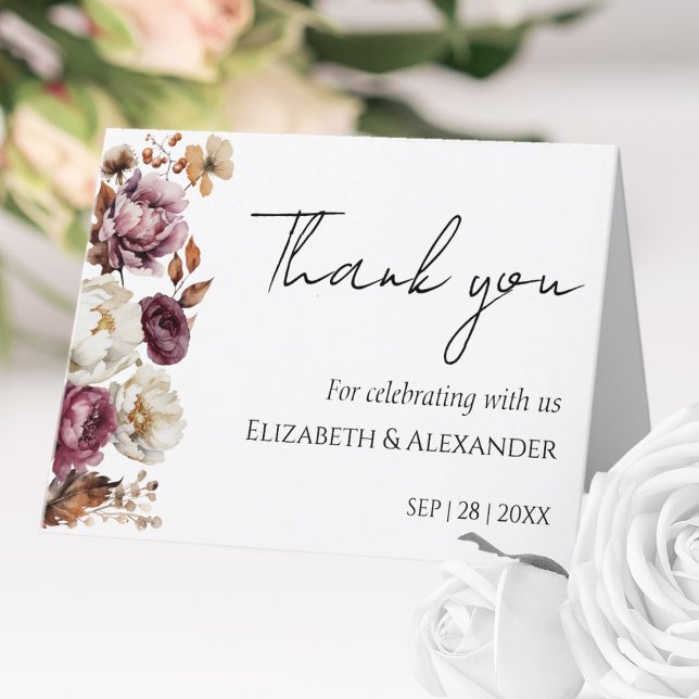 Burgundy Floral Autumn Arch Wedding Thank You Card (Creator Uploaded)
