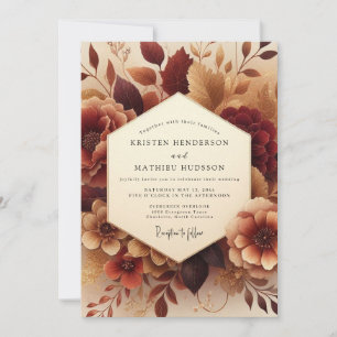 Burgundy Floral Autumn Bloom Wedding Invitation