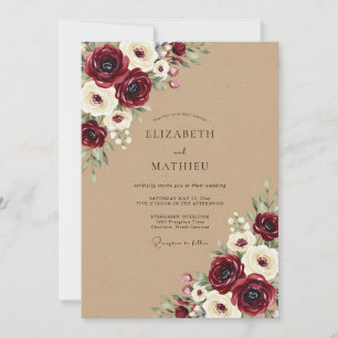 Burgundy Floral Autumn Delight Wedding Invitation