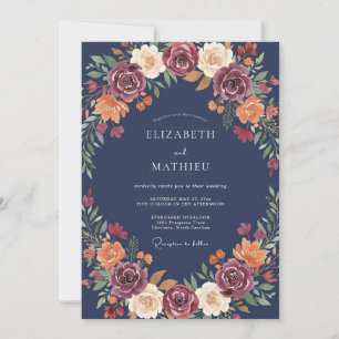 Burgundy Floral Autumn Flourish Wedding Invitation