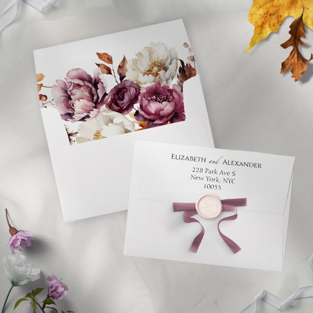 Burgundy Floral Autumn Liner & Return Address Envelope (Creator Uploaded)
