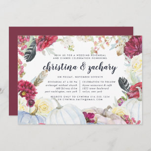 Burgundy Floral & Autumn Pumpkin Rehearsal Dinner Invitation