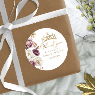 Burgundy Floral Autumn Sweet 16 Thank You Cards Classic Round Sticker