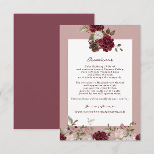Burgundy Floral Autumn Wedding Directions Card
