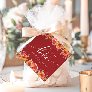 Burgundy Floral Autumn Wedding Fall In Love Favour Tags