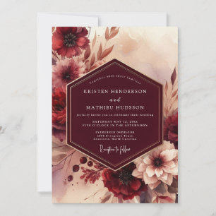 Burgundy Floral Autumn Wedding Invitation