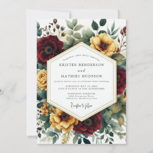 Burgundy Floral Autumn Wedding Invitation