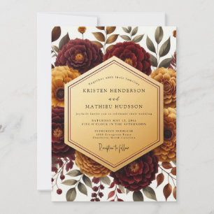 Burgundy Floral Autumnal Romance Wedding Invitation
