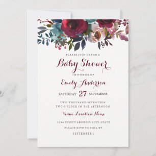 Burgundy Floral Baby Shower Invitation