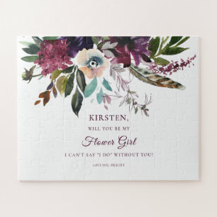Burgundy Floral Be Flower Girl Proposal  Jigsaw Puzzle