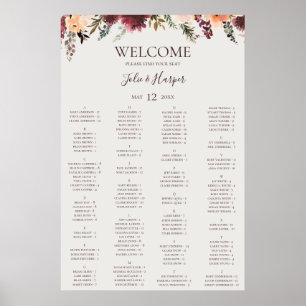 Burgundy Floral Beige Alphabetical Seating Chart