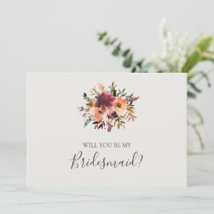 Burgundy Floral   Beige Bridesmaid Proposal Card
