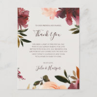 Burgundy Floral | Beige Thank You Reception Card