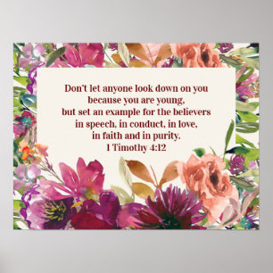 Burgundy Floral Bible Verse Timothy Youth Poster