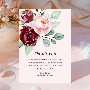 Burgundy Floral   Birthday Thank You Card