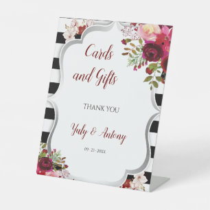 Burgundy Floral Black and White Cards and Gifts Pedestal Sign
