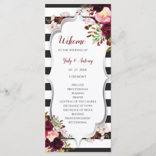 Burgundy Floral Black and White Ceremony Program